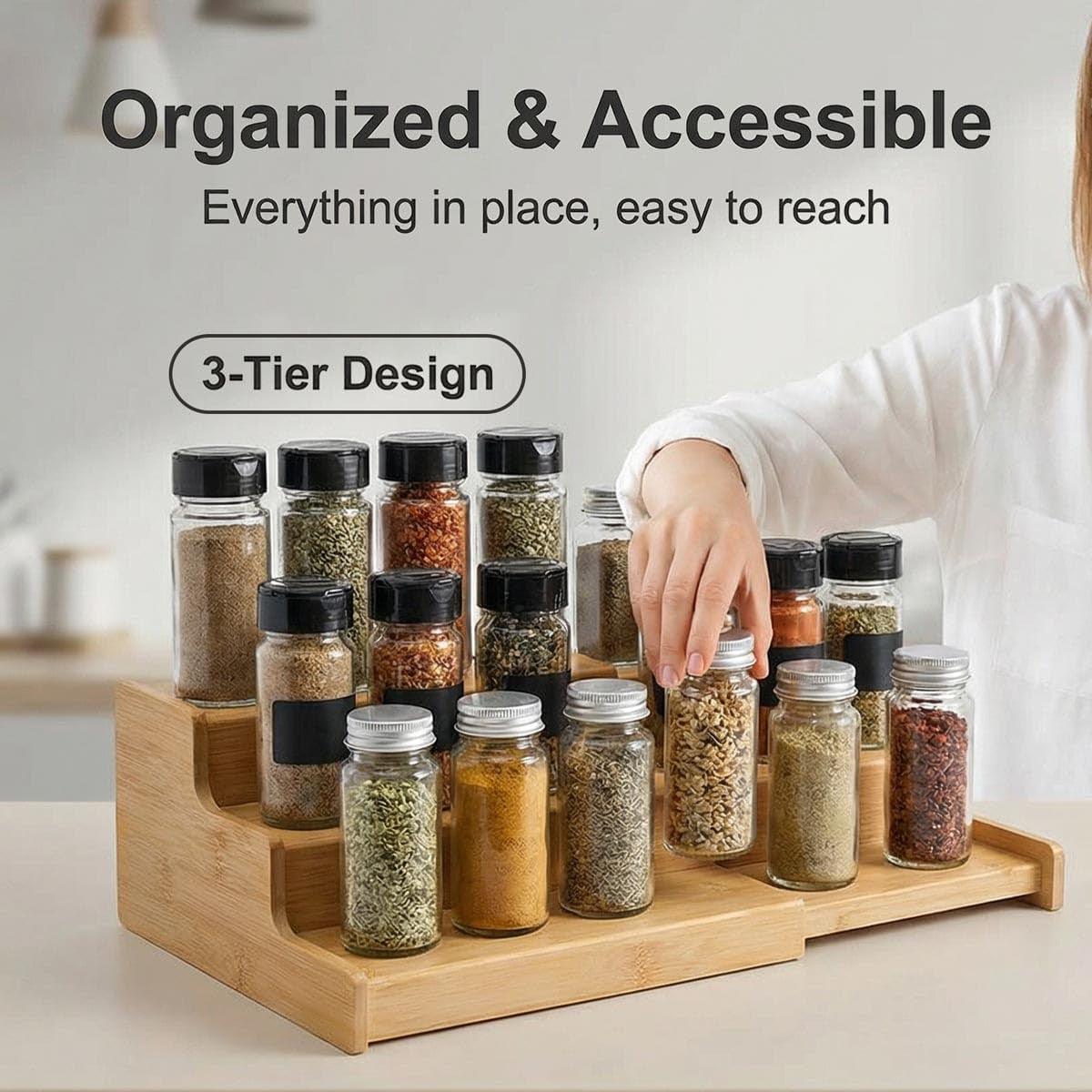 Spice Rack Organizer for Cabinet, Spice Organization for Cabinet, Spice Rack for Countertop,15.7 Inch Adjustable Seasoning Organizer Spice Organizer (1 Pack, Medium)