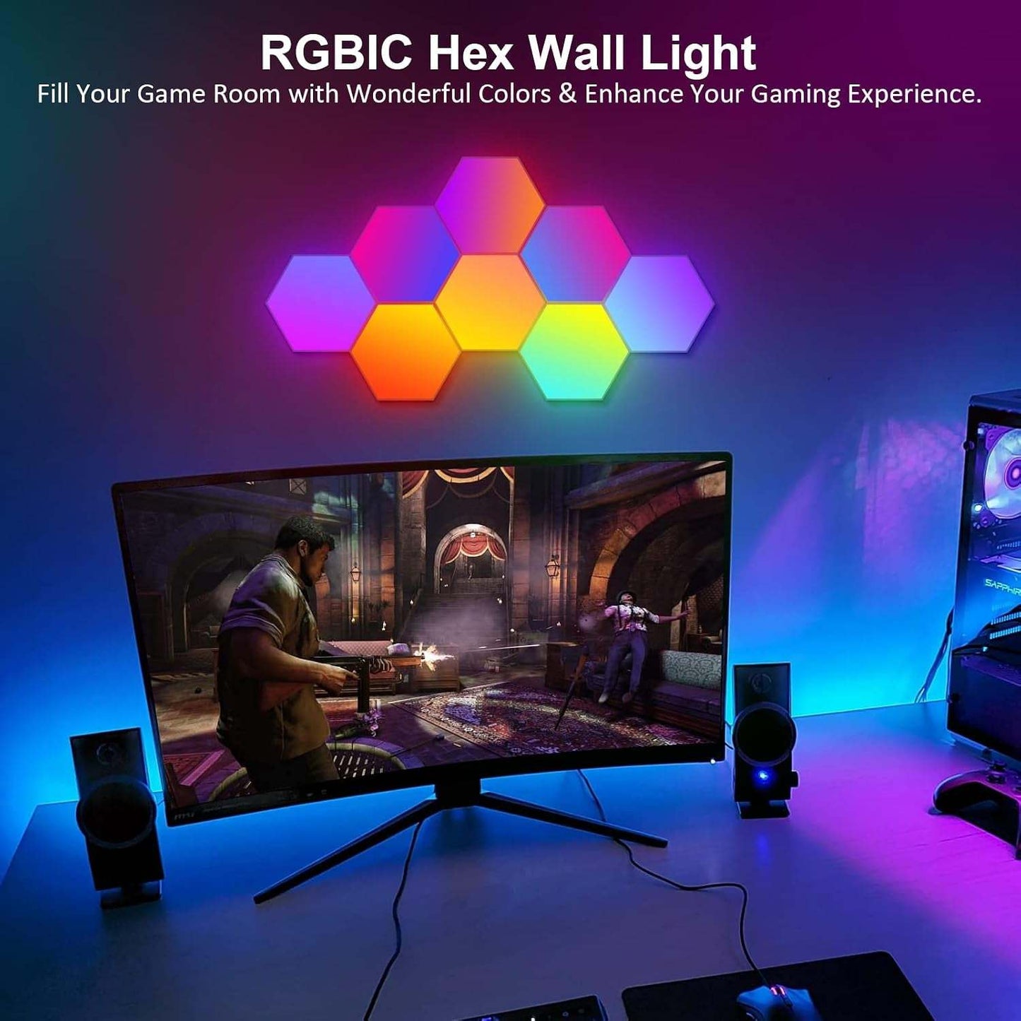 8 Pack Hexagon Lights Wall RGB Panel - Hexagonal Led Lights Room Decor Wall Lights Gifts for Men/Women Honeycomb Shape Panels Hexagon Gaming Led Lights for Bedroom Children