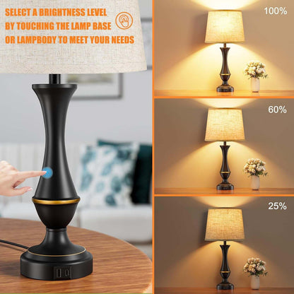 Upgraded Touch Lamps for Night Stands Set of 2 - Bedside Lamps with USB C+A, 3 Way Dimmable for Bedroom Living Room End Tables Office | Touch Control, Dimmable, USB C+A Charging Ports, LED Bulb Included, Corded, Bedside Lamp, Bedroom Lamp, Living Room Office