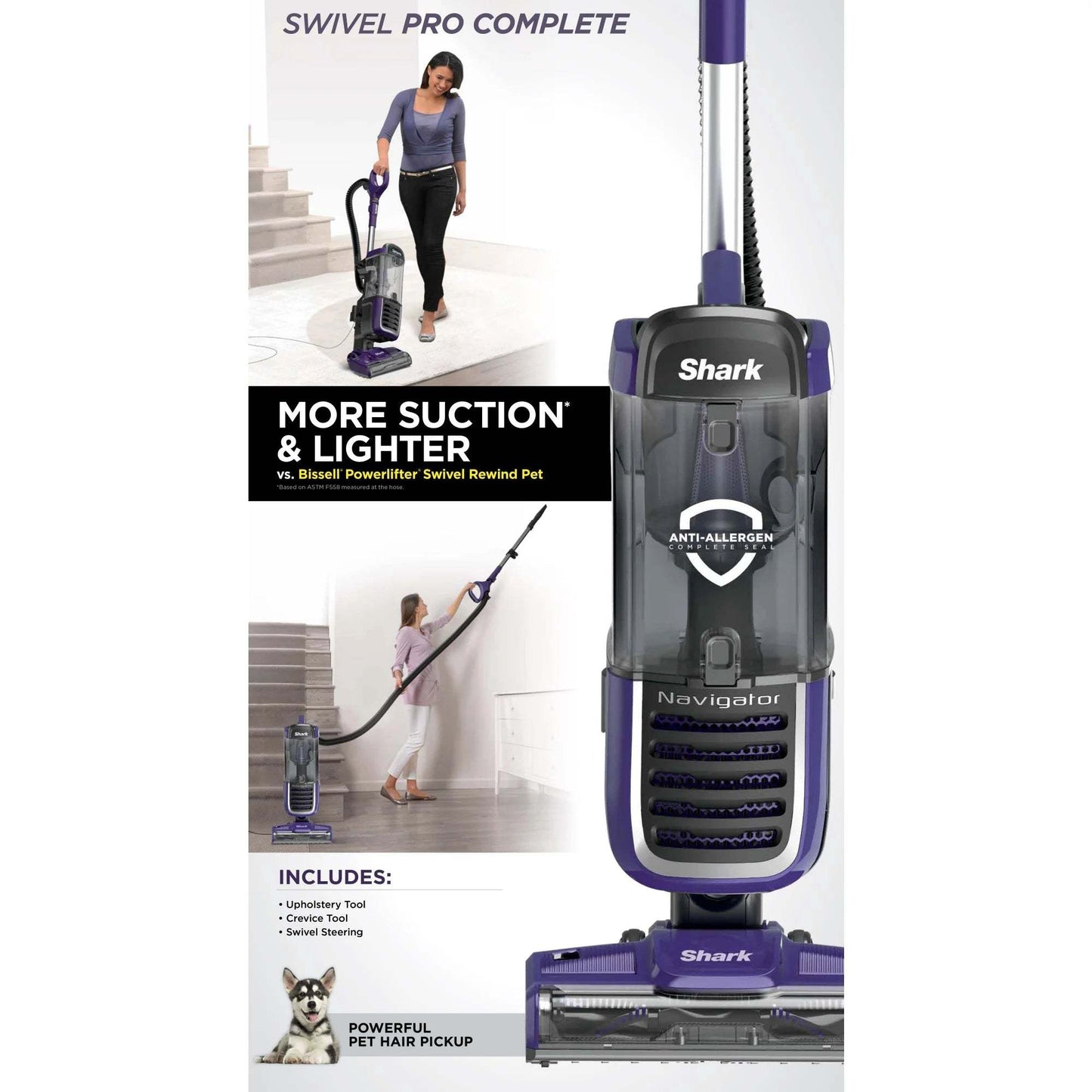 Navigator Swivel Pro Upright Vacuum, Pet Friendly, Bristle Brushroll, NV150 Eggplant