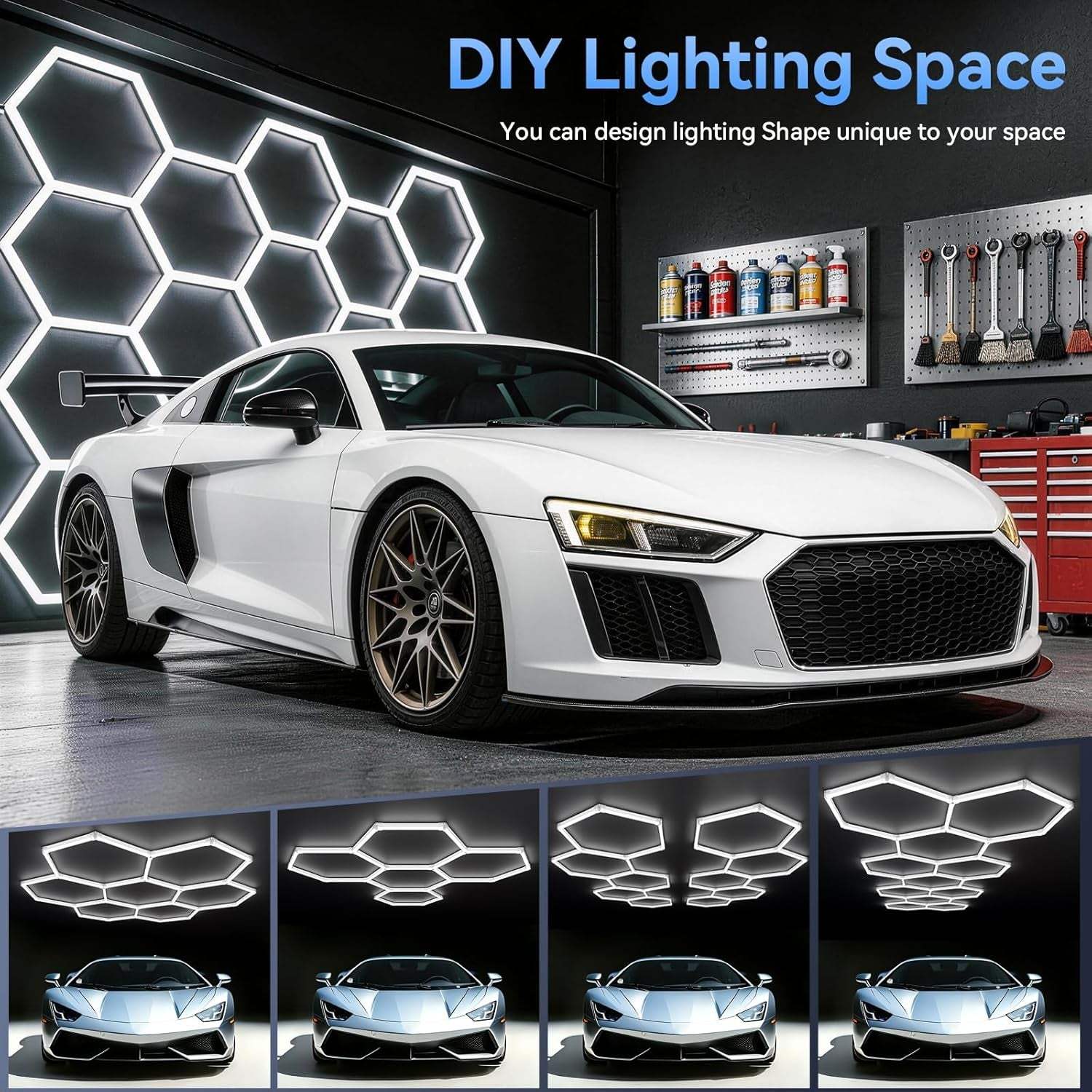 Hexagon 5000K LED Garage Lights: 25 Pack Updated 1.31-Inch Wider Size,26300Lm Super Bright Hex Lighting Ceiling LED Shop Light for Garage, Car Detailing, Workshop, Warehouse, Gym, Basement