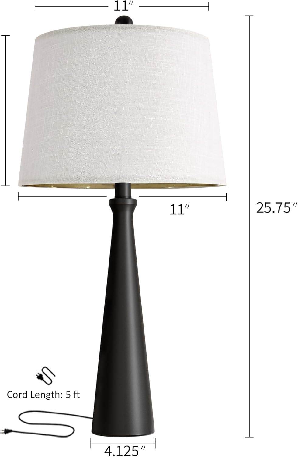 25.75" Table Lamps for Living Room, Bedside Lamp 3-Way Dimmable Touch Control, Modern Black Nightstand Lamp with Fabric Shade, Vintage Table Lamp for Bedroom, Bulb Included