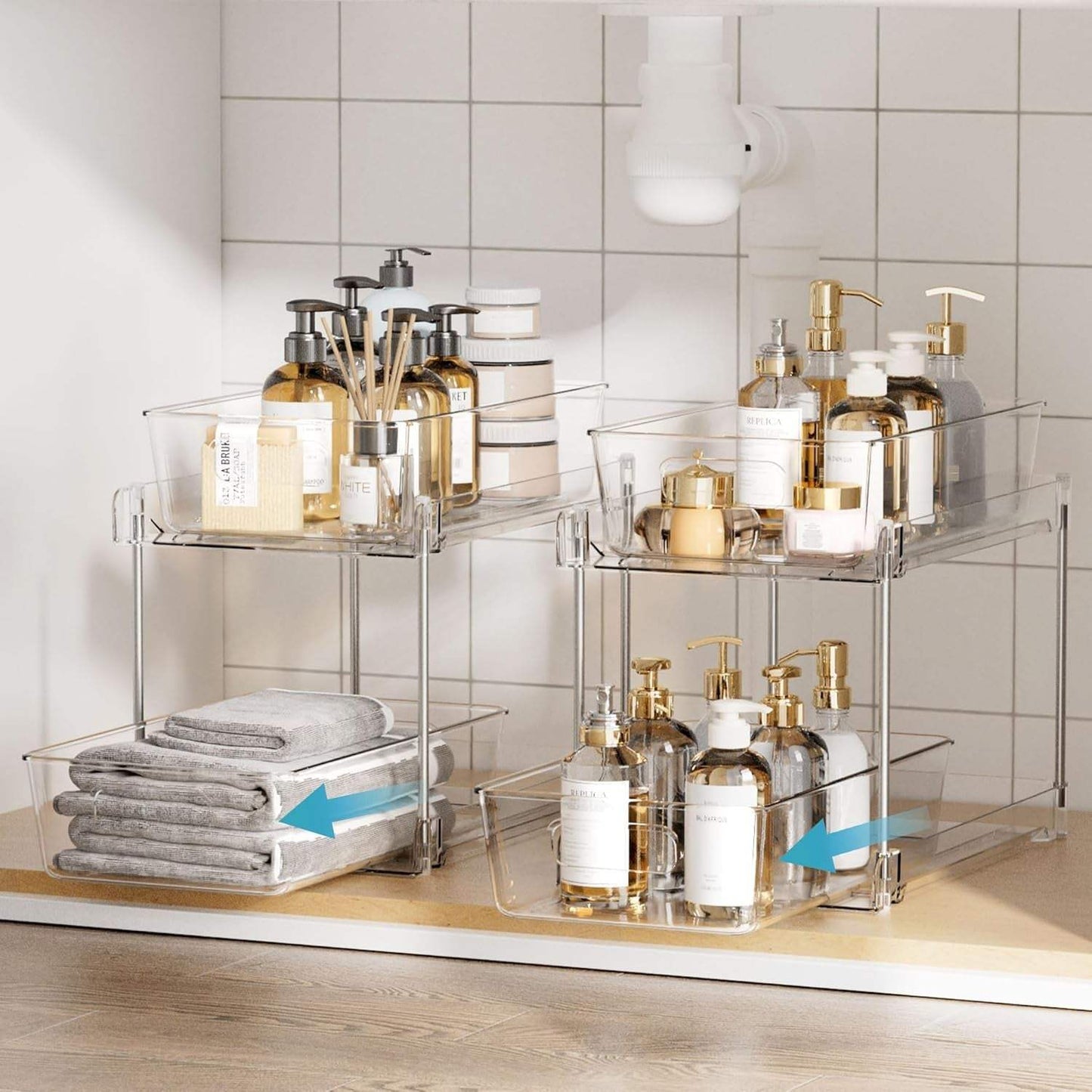4 Pack Bathroom under Sink Organizers Organizer, 2 Tier Clear Pull-Out Organization (S-Standard)