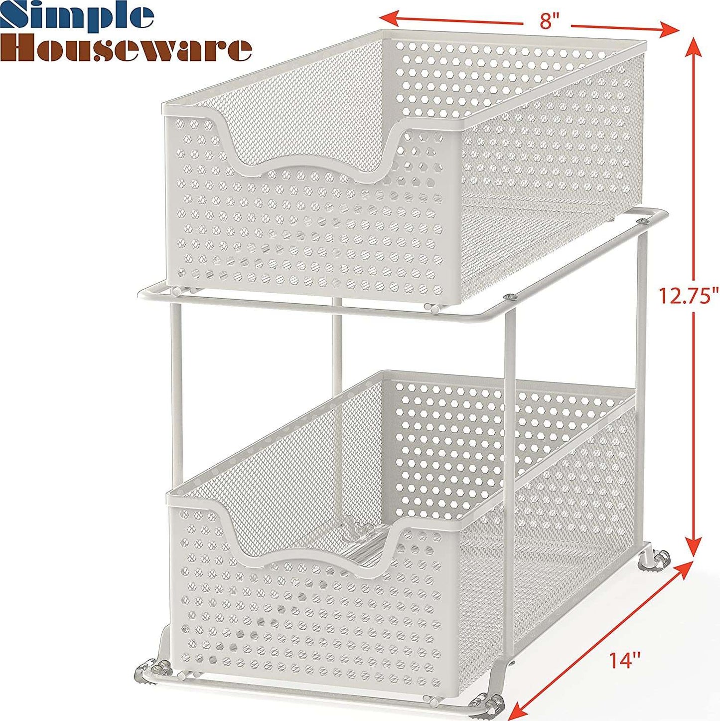 2 Tier Sliding Cabinet Basket Organizer Drawer, White