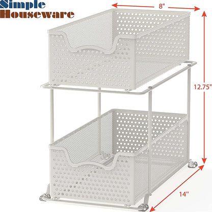 2 Tier Sliding Cabinet Basket Organizer Drawer, White