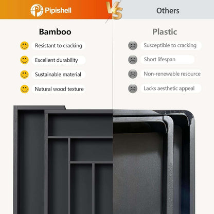Bamboo Expandable Drawer Organizer for Utensils Holder, Adjustable Cutlery Tray, Wood Drawer Dividers Organizer for Silverware, Flatware, Knives in Kitchen, Bedroom, Living Room (Black)