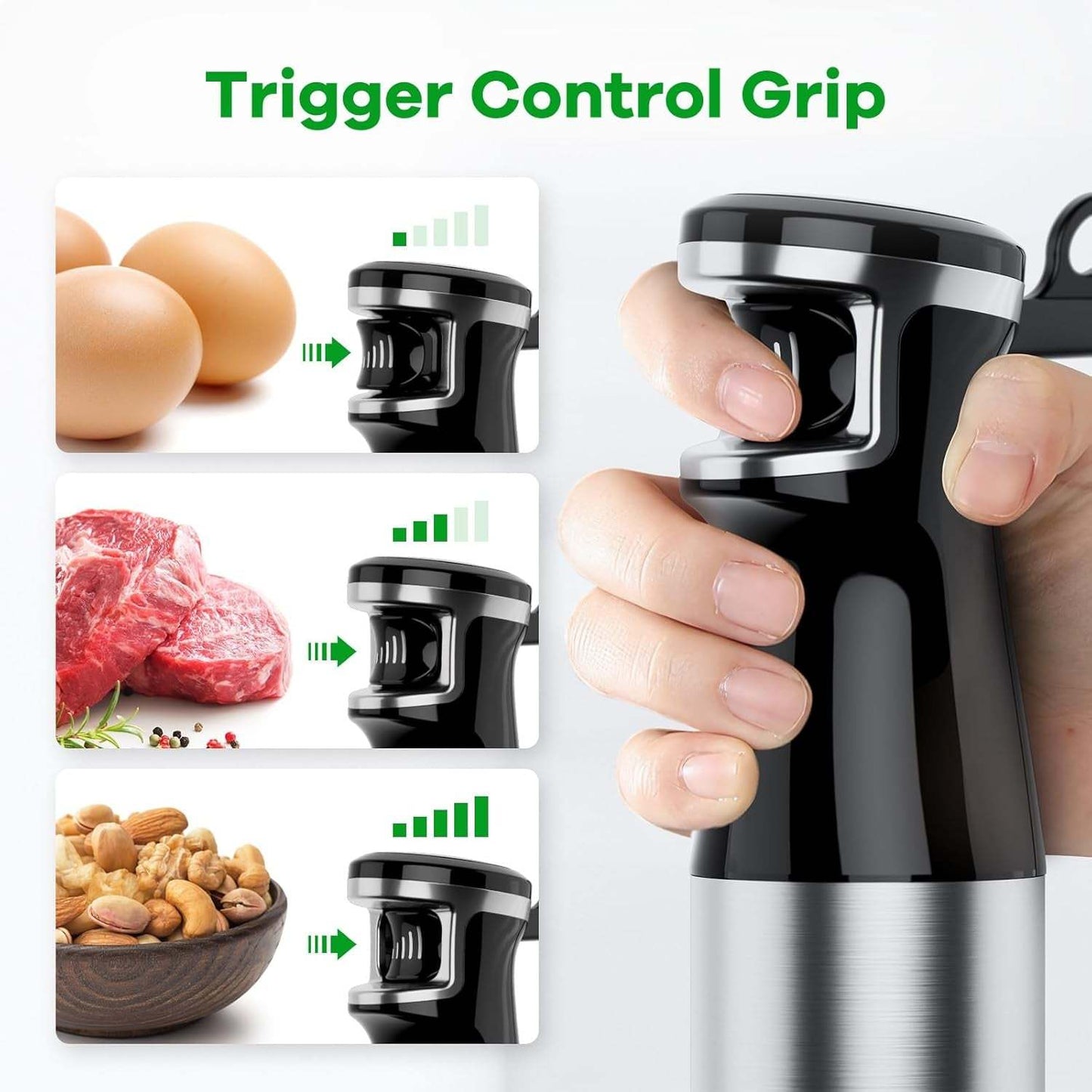 Immersion Blender Handheld Corded Hand Blenders Set 1100W, Trigger Variable Speed 5 in 1 Stick Emulsifier with Chopper, Whisk and Frother for Soup, Baby Food and Smoothies,Black