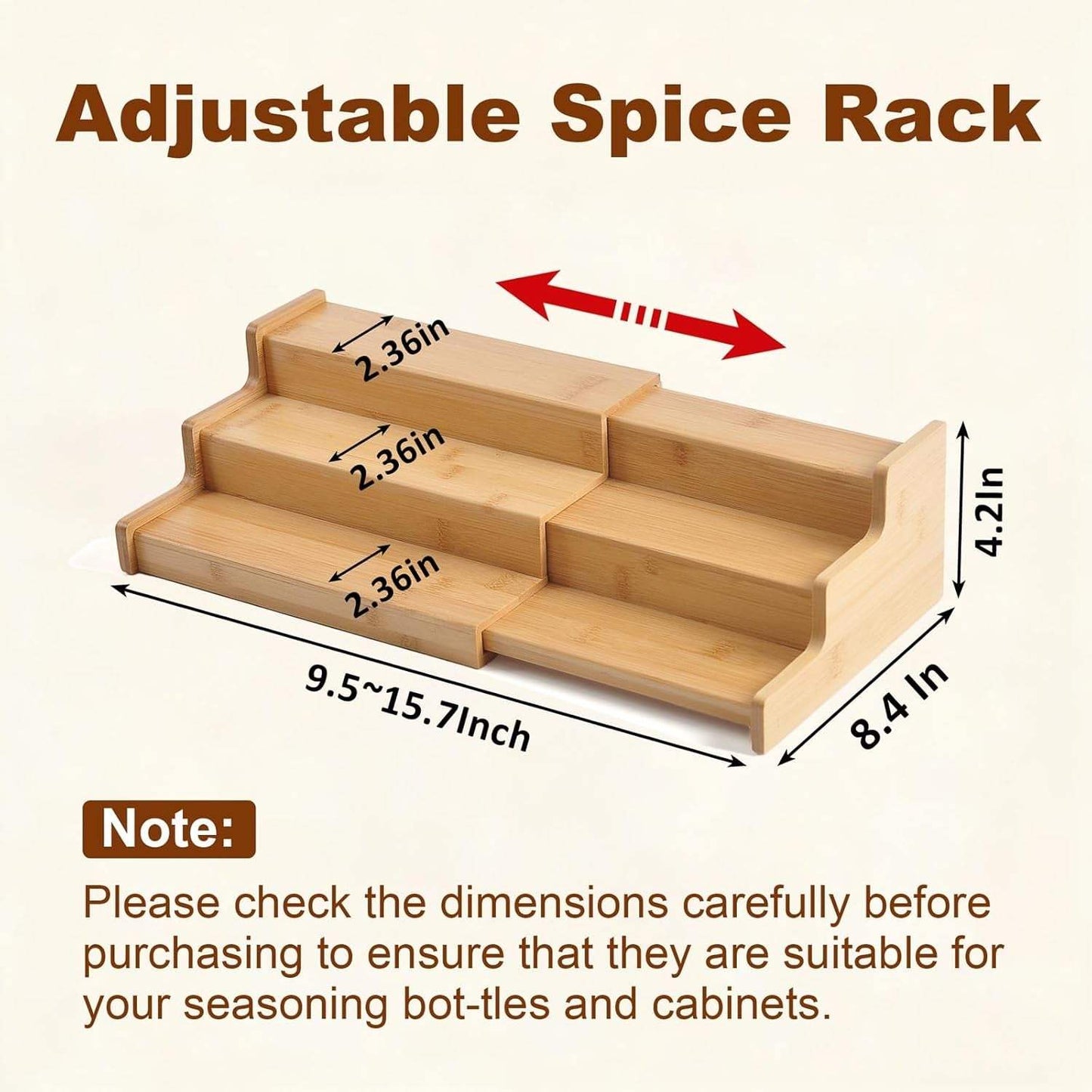 Spice Rack Organizer for Cabinet, Spice Organization for Cabinet, Spice Rack for Countertop,15.7 Inch Adjustable Seasoning Organizer Spice Organizer (1 Pack, Medium)
