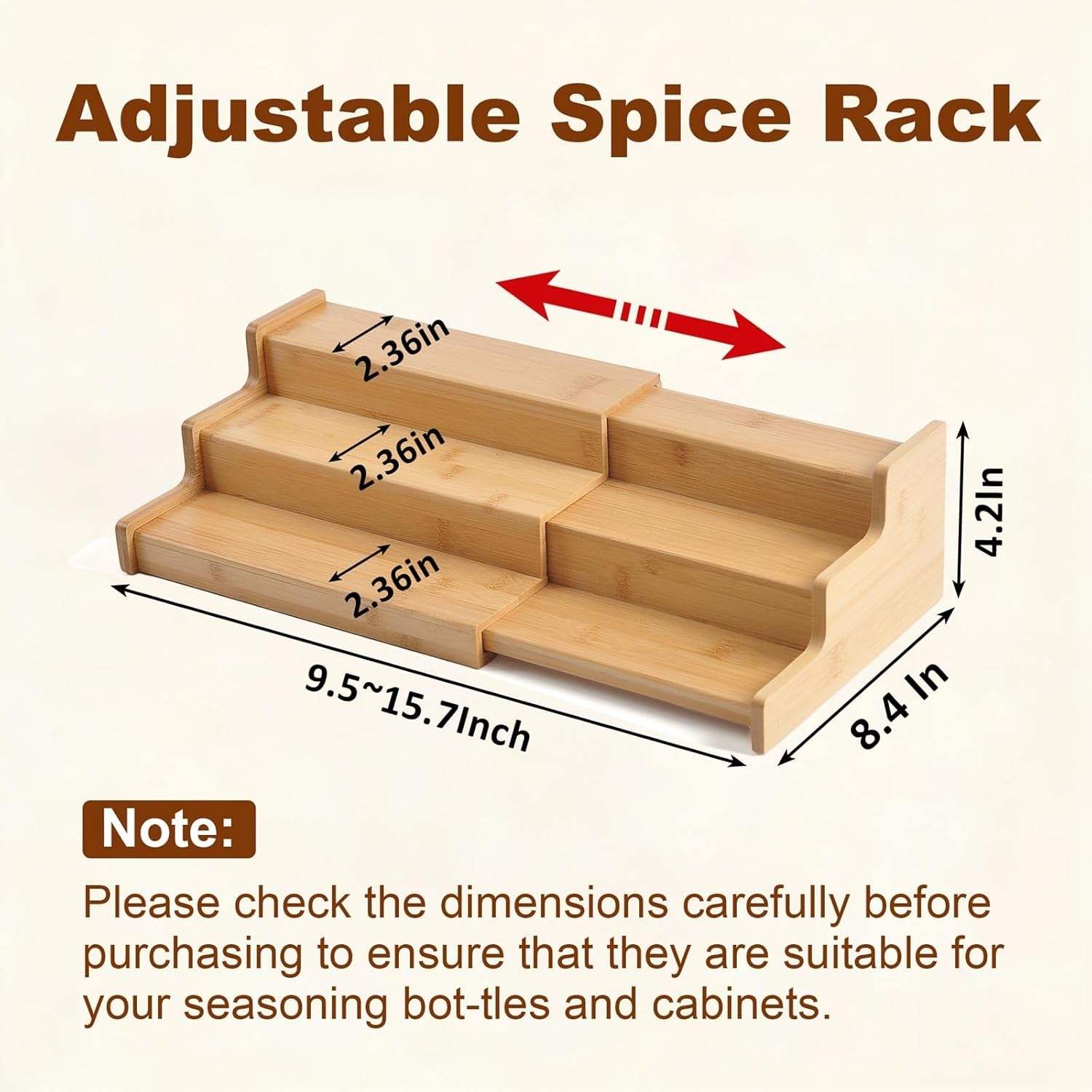 Spice Rack Organizer for Cabinet, Spice Organization for Cabinet, Spice Rack for Countertop,15.7 Inch Adjustable Seasoning Organizer Spice Organizer (1 Pack, Medium)