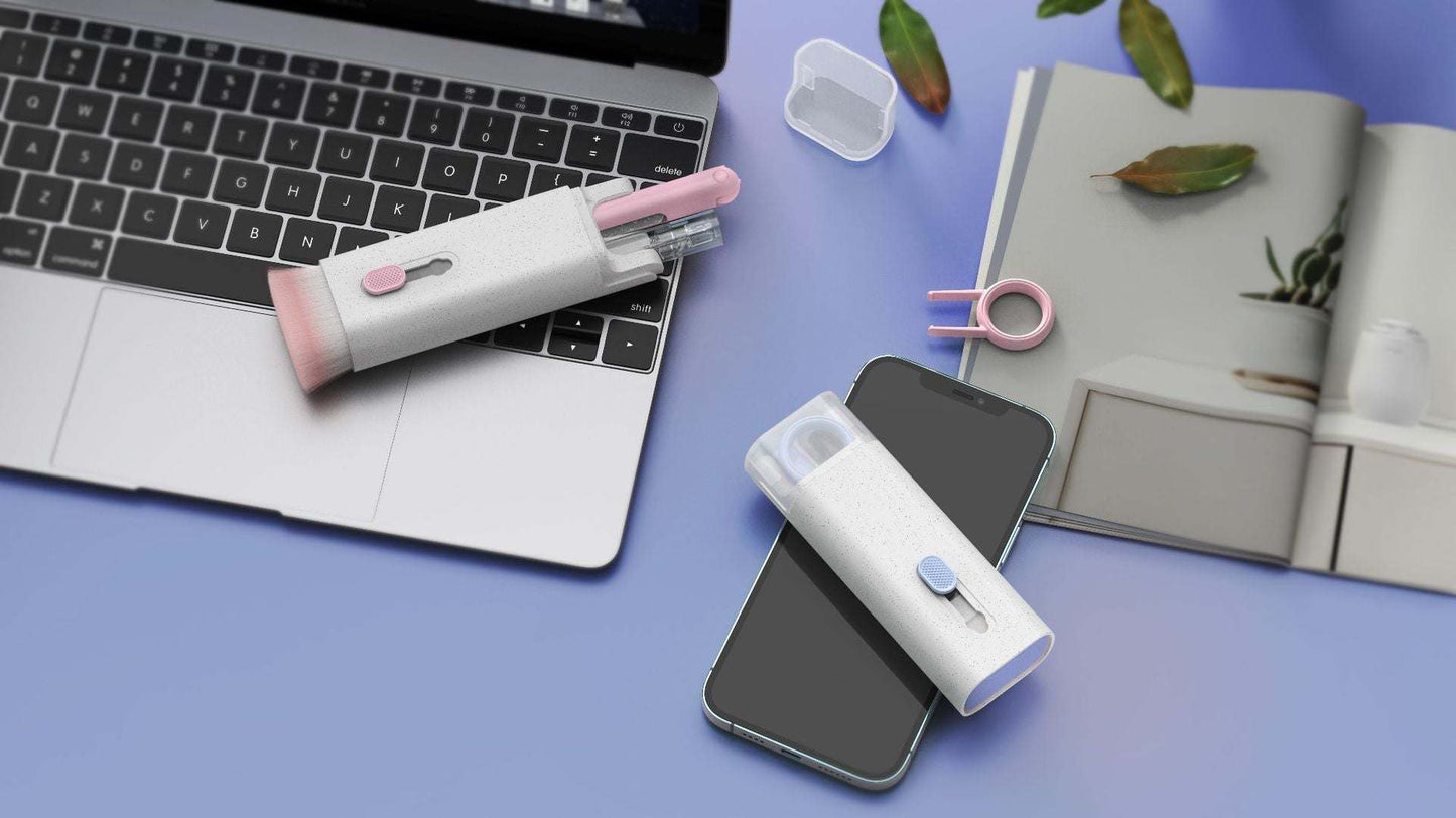 Bluetooth headset cleaning pen and six-piece laptop cleaning kit in pink and blue colors