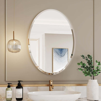 17.8X23.6 Oval Frameless Bathroom Vanity Mirror | 0.7-Inch Beveled Edge