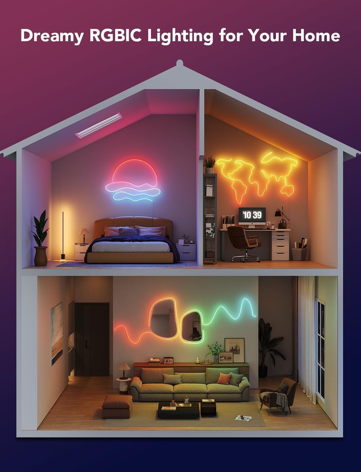 Govee RGBIC Neon Lights, LED Smart Neon Rope Light 2 Works with Matter, Alexa, Google Assistant, Custom DIY Neon Strip Lights for Bedroom and Holiday Decor, Softer Material, 32.8Ft, White