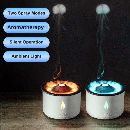 Black ultrasonic essential oil humidifier with flame and jellyfish smoke effects