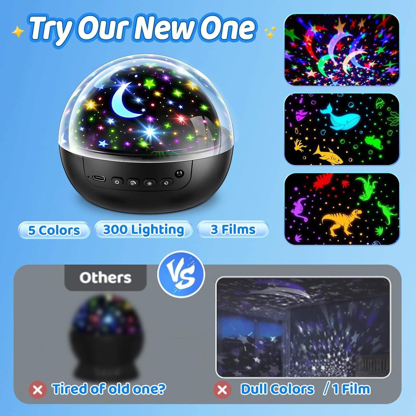 Night Light for Kids,93 Lighting+3 Films Kids Night Light Projector,Remote+Dimmable Star Projector,360° Ceiling Stars Glow in the Dark Stars,Christmas Gifts for 4 Year Old Boy Birthday Gift