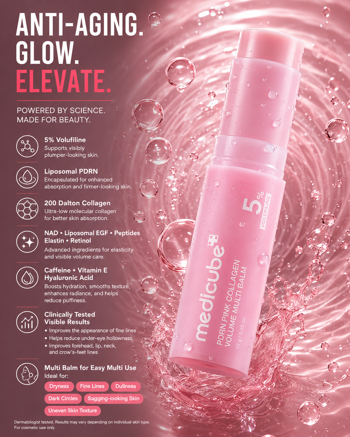 PDRN Pink Collagen Volume Multi Balm | All in One Volufiline, PDRN, NAD Stick for Youthful-Looking, Helping Look of Fine Lines, Firming Care, Anti-Aging Care | for Under-Eyes, Neck, Forehead, Smile Lines, Lip Care | Korean Skincare